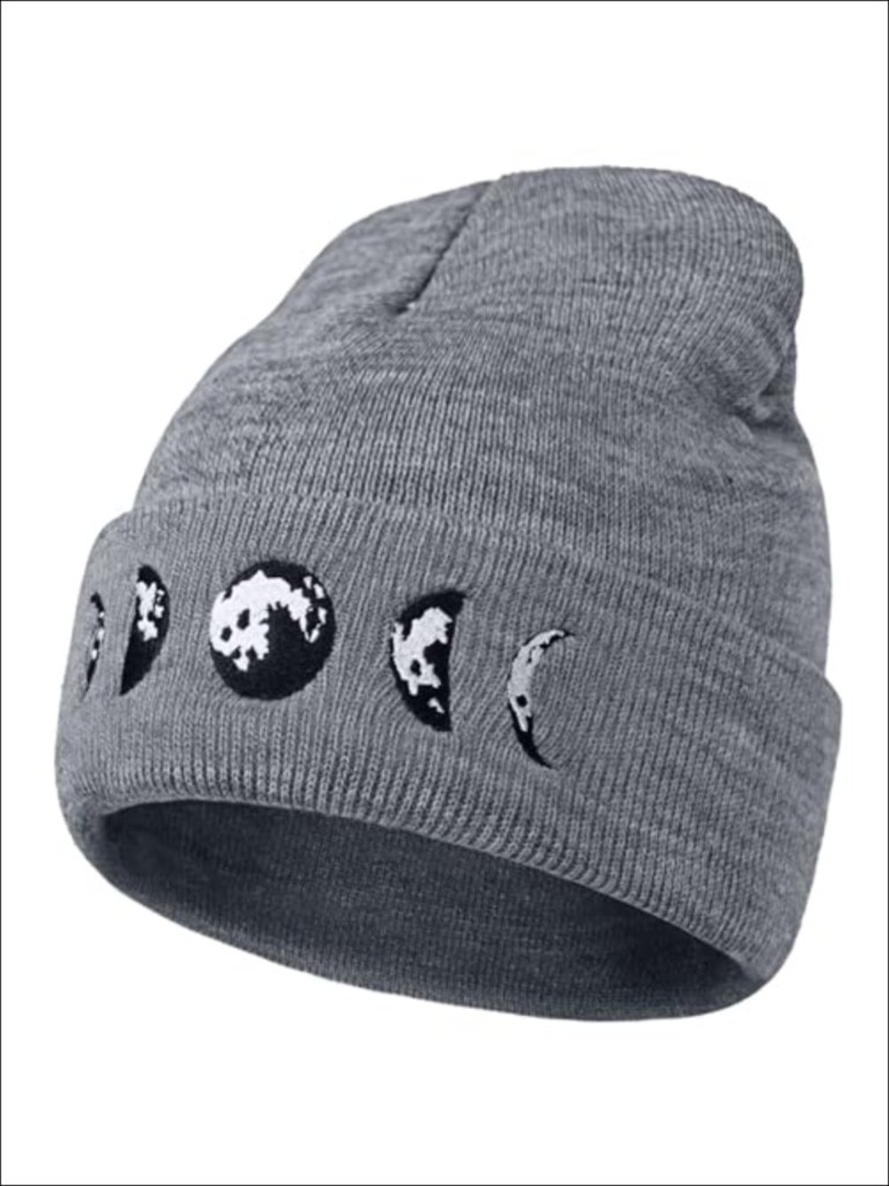 Gothic Moon Phase Skull Beanie Warm Acrylic Knit Winter Hat Embroidered Skullies